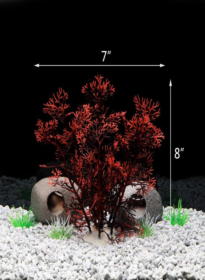 JIH Aquarium Decor Plastic Plant Small,Fish Tank Decoration Ornament Artificial Plants 8 inch (Dark Red 2 Pcs) - Image 2